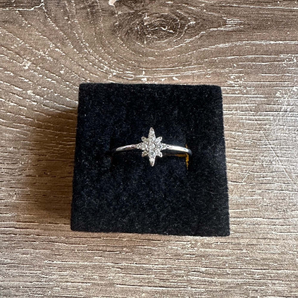 Sterling Silver Starburst CZ Ring - size 9